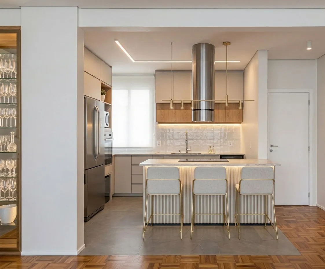 Cozinha Rich — Cozinha integrada com ilha e adega